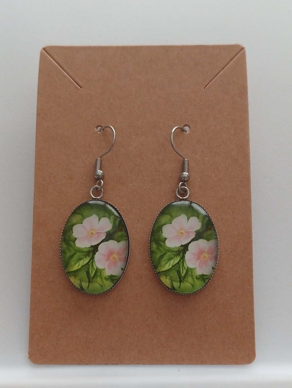 Fashion Jewelry Green & Pink Floral Oval Drop Earrings